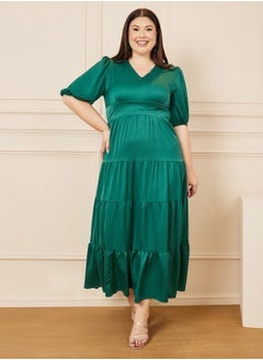 Buy Satin Button Detail Tiered Maxi Dress in Saudi Arabia