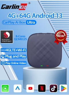 اشتري Carlinkit Android 13.0 CarPlay Ai Box 4+64GB Ultra Series With Powerful Qualcomm QCM6125 Comes with Android Auto Google Play Store في السعودية