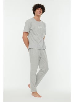 Buy Gray Men's Printed Knitted Pajamas Set in Egypt