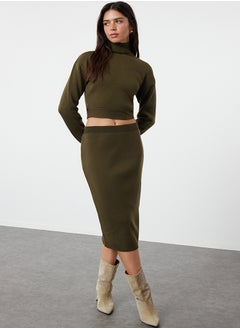 Buy Khaki Midi Pencil Knitwear Skirt TWOAW20DU0006 in Egypt