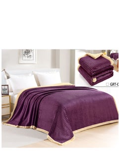 Buy Winter Double Sided Fur Blanket Striped Super Soft Flannel Fleece Velvet Warm Comfortable Suitable Bedspread in Saudi Arabia