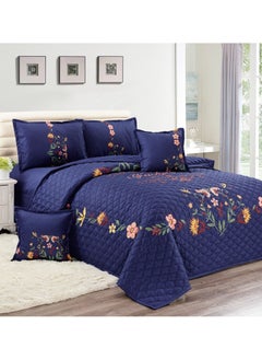 Buy Sleep night Floral Compressed 4 Pieces Comforter Set Single Size 160 X 210 Cm All Season Reversible Bedding Set Geometric Quilted Stitching Design Blue in Saudi Arabia