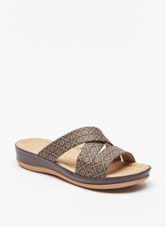 Buy Printed Slip-On Cross Strap Slide Sandals in UAE