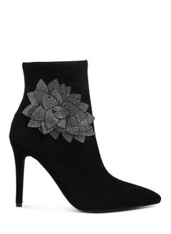 Buy Rhinestones Petal Detail Boots in Black in UAE