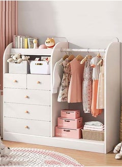 Buy Kids Wardrobe,Children's Closet Storage Organizer with Hanging Area and Drawers,Baby Clothes Cabinet,Multifunction Kid Armoire Dresser Baby Wardrobe Closet,Girls Boys Clothes Organizer Storage Rack(White) in Saudi Arabia