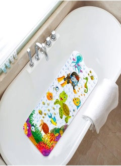 Buy Bath Mat for Kids Toddler, Extra Long 100x40cm Non-Slip Baby Shower Bath Mat with Suction Cups, Cartoon Bath Tub Shower Mat Anti Slip with Drain Holes and Suction Cups Machine Washable in Saudi Arabia