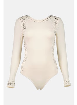 Buy Women Textured One Piece Swimwear, Beige in UAE