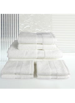 اشتري 8 Pcs WHITE ROSE WHITE Towel set 530 GSM 100% Cotton Terry Zic Zac Border 2 Bath Towel (70x140) cm, 2 Hand Towel (50x100) cm, & 4 Face Towel (33x33) cm Soft Feel Highly Absorbent White Color في الامارات