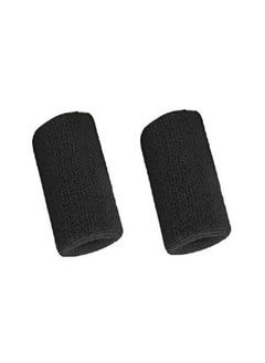 اشتري 4' Inch Wrist Sweatband In 11 Athletic Cotton Wristbands Armbands (1 Pair) (Black) في السعودية