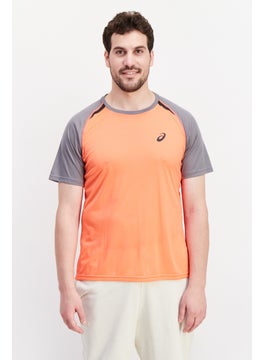 Buy Men Sportswear Fit Short Sleeves Running T-Shirt, Coral/Grey in UAE