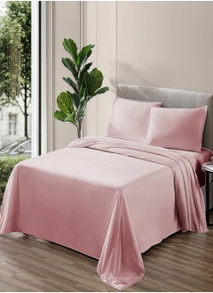 Buy Plain sheet set with fabric pattern - color: Pink-Size: 180*270+1 pillowcases. in Egypt