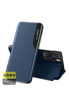 اشتري جراب هاتف ذكي بشاشة عرض مرآة ونافذة من الجلد قابل للطي للنوم التلقائي وايقاظ الهاتف لهاتف Huawei P60 Pro 4G 2023 باللون الأزرق الداكن في الامارات