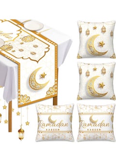 Buy 5pcs Ramadan Table Decorations with Ramadan Table Runner and 4 Pcs Decorative Pillow Covers(White) in UAE