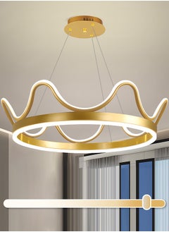 اشتري LED Pendant Light Golden Crown Round Pendant Light Bedroom Dining Room Lighting Adjustable Living Room Children Hanging Lamp Iron Art Acrylic 3 Colors Dimming Light,64W في الامارات