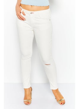 Buy Women Slim Fit High Rise Straight Leg Stretchable Jeans, White in Saudi Arabia