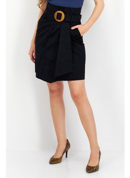 Buy Women Solid Belted Midi Skirt, Black in UAE