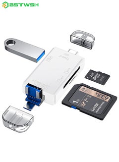 اشتري قارئ بطاقات مايكرو اس دي لاجهزة الاندرويد، بطاقة Micro SD الى محول USB، قارئ بطاقات SD USB C لقارئ بطاقة ذاكرة الكاميرا، قارئ بطاقة SD وانسورز 6 في 1 (ابيض) في السعودية