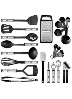 اشتري Kitchen Utensil Set 24 Nylon and Stainless Steel Non-Stick Heat Resistant Cooking Utensils Best Tools, Useful Pots Pans Accessories Gadgets في السعودية