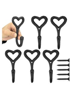 اشتري 5 Pcs Funky Coat Hooks Black Love Heart Wall Mounted Clothes Hanger Rustic Vintage Cast Iron Metal Coat Hooks with 5 Pcs Screws for Hanging Coat Scarf Bag Towel Key Hat Robe في السعودية