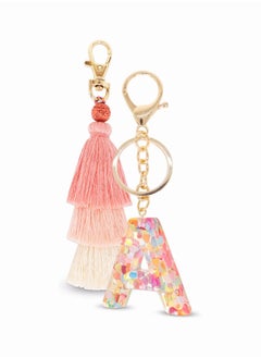 اشتري Tassel Key Ring and Letter Keychain, 2pcs Boho Key Ring Bag Pendant Hand-woven Retro Volcanic Stone Keychain Pendant for Purse Handbags Women Girl, Alphabet Heart Sequin Keychain (Random Color) في السعودية