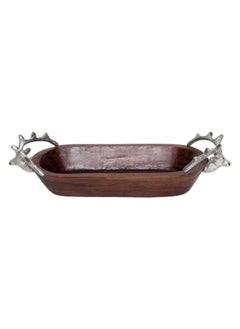 Buy Joy Decor Tray, Walnut & Silver - 9x37x14 cm in UAE