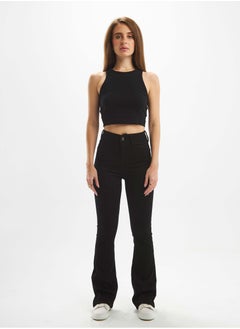 اشتري High-Waist Black Split Hem Straight Leg Jeans. في السعودية