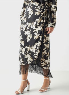 Buy Fringe Hem Printed Skirt in UAE