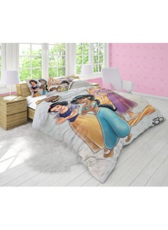 اشتري 3-Piece Disney Princess Kids Bedding Set Includes 1xReversible Comforter 165x230cm, 1xPillowcase 50x75cm, 1xBedsheet 165x230cm Super Soft & Fade Resistant Celebrate Disney 100th Anniversary in Style في الامارات