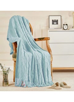 اشتري Knitted Throw Blankets for Sofa Bed Living Room Light Blue 127 x 172cm في السعودية