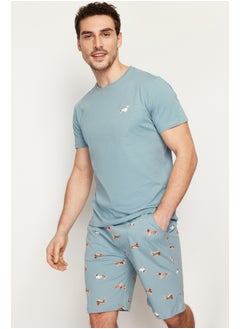 Buy Men's Blue Regular Fit Printed Knitted Pajamas Set in Egypt