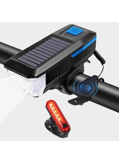 اشتري Rechargeable Solar Bike Lights, Night Ultra Bright Bicycle Lights Headlight and Back Taillight with Electric Bell, Easy to Install Waterproof, Road and Mountain LED Bike Lights (Blue) في السعودية