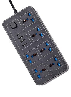 Buy Multi-Outlet Universal Extension Socket with USB C Cable - 6 Outlets, 2 Pin Power Strip, Surge Protector, Child-Safe, Extra-Long Cord. Efficient Electric Cord Strips for Various Devices - Black in UAE