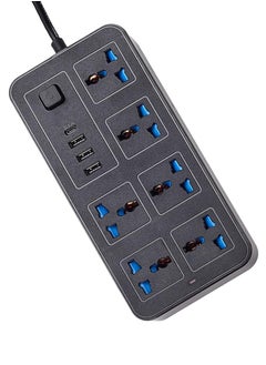 Buy Multi-Outlet Universal Extension Socket with USB C Cable - 6 Outlets, 2 Pin Power Strip, Surge Protector, Child-Safe, Extra-Long Cord. Efficient Electric Cord Strips for Various Devices - Black in UAE