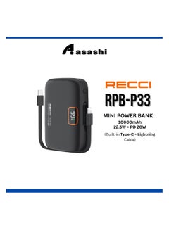 Buy Recci P33 Black / White 10000mAh 22.5W + PD 20W Mini Power Bank (Built-in Type-C + L*ng Cable) in Egypt