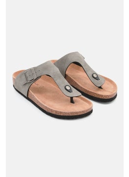 Buy Men Slip On Synthetic Leather Cork Sandals, Grey in UAE