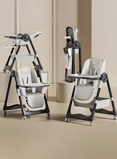 اشتري 3 In 1 Baby Feeding High Chair With 8 Height Adjustable, Footrest, Tray, 160 Degree Recline, 5 Point Safety Belt And Wheels, 0 - 6 Years, White في الامارات