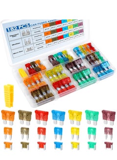 اشتري 182 Pieces Car Fuse Assortment Kit Blade-Type Automotive Kirsite Fuses For Car/RV/Truck/Motorcycle(2A 3A 5A 7.5A 10A 15A 20A 25A 30A 35A 40A) في السعودية