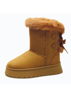 Buy Womens Suede Bowtie Snow Boots, Warm CottonCamel Camel in UAE