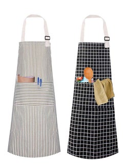 Buy SYOSI 2 Pack Aprons, Adjustable Chefs Apron Kitchen Apron Bibs with 2 Pockets, Cotton Linen Cooking Aprons for Men Women Gardening Catering Baking Artist Waitress Barista(Black and Gray) in UAE