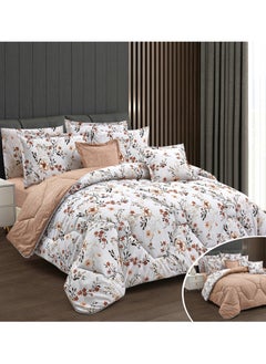 Buy Hours comforter set with soft silky fabric two sides floral print 8 pieces king size in Saudi Arabia