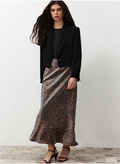 Buy Brown Leopard Patterned Satin Woven Skirt TCTSS24EE00014 in Egypt