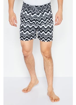 Buy Men Allover Print Board Shorts Swimwear, Black/White in UAE