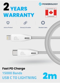 Buy iPhone Fast Charging Cable, USB-C to Lightning 2 Metre, Fast And Secure Charging, Long Lasting Flexibility - White in UAE