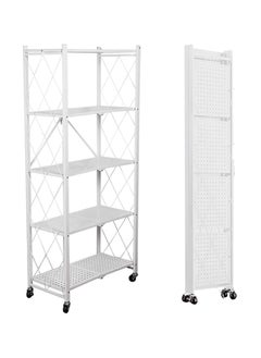 اشتري 5 Tier Foldable Standing Storage Rack Shelf Unit With Wheel for Kitchen Garage Home Closet Office Heavy Duty Shelves White في الامارات