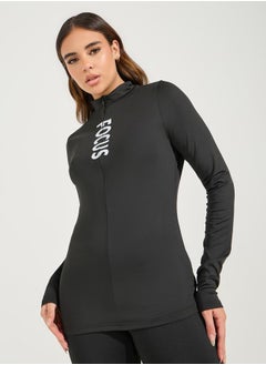 Buy Text Detail Half Zip-Up Long Sleeve Top in Saudi Arabia