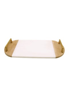 Buy Cuisine Art Marble Tray with Bamboo & Golden Handles in UAE