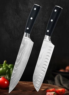 Buy Professional 2 PCS Chef Knife Set Sharp Knife, German High Carbon Stainless Steel  7Cr17Mov Kitchen Knife Set 8inch Chefs Knife & 7inch Santoku Knife Knives Set for Kitchen in UAE