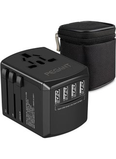 Buy Universal Travel Power Adapter with 4 USB Fast Charging Ports and Carrying Bag in UAE
