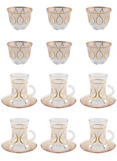 Buy 18-Piece Tea & Coffee Glass Set Clear/Gold, Serve for 6 in Saudi Arabia