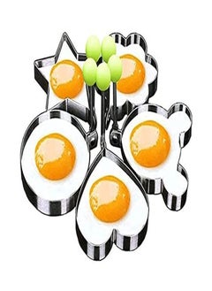 Buy 5-Piece Stainless Steel Egg Pancake Round, Heart, Flower, Five-Pointed Star and Mickey Mouse Shaped Mold Ring Kitchen Utensil for Creative Breakfast Set in UAE